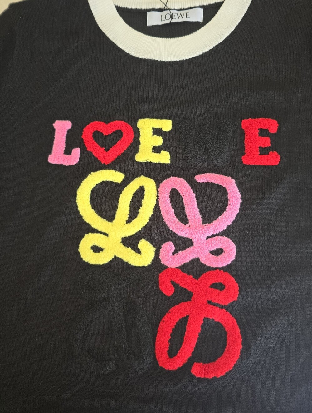 Loewe Black Shirt Dress with Pink, Red & Yellow Logo Embroidery NWOT